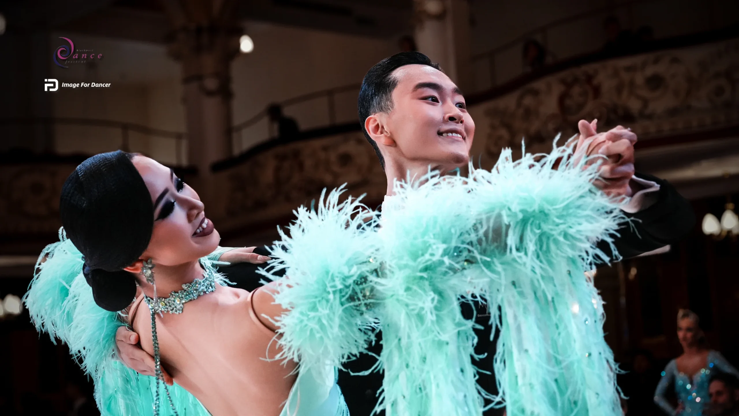 Turquoise ballroom dress at Blackpool 2025
